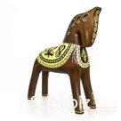 A bay horse in a lemon outfit