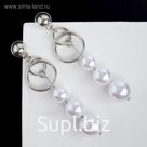 Серьги с жемчугом "Аврора" дорожка на двух кольцах, цвет белый в серебре