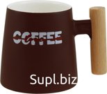 Coffee mug 390ml Color: chocolate Material: porcelain, wood