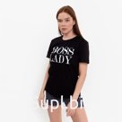 Футболка женская с принтом "Ladi Boss", цвет черный, размер 54