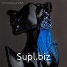 Серьги перья "Мираж" круг, цвет синий
