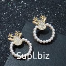 Серьги новогодние "Оленята" кольца, цвет белый в золоте