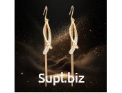 Серьги длинные, с фианитами, желтые, открытая швенза, пар