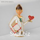 Брошь "Врач-кардиолог", цветная в золоте