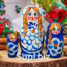 Матрёшка 3-х кукольная «Русская краса», синяя, 11 см