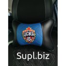 Подушка автомобильная на подголовник,косточка, ПФК ЦСКА ортопедическая. эко-кожа , черно-синяя