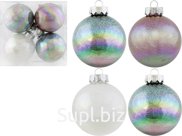 4 Christmas tree balls, 8 cm in diameter, soft shimmer, color: white/mint/turquoise/pink
