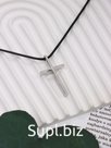Кулон на шнурке «Крест» гладкий, цвет чернёное серебро на чёрном шнурке, 40 см