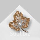 Брошь "Лист" осенний, цвет бело-оранжевый в золоте