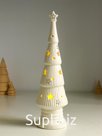 Фигурка светящаяся «Ёлочка со звёздами», керамика, белый с золотом, 7×7×24 см