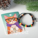 Браслет "Новогодний" кот в шарфе, цветной