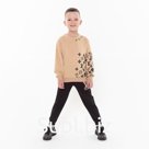 Комплект детский (свитшот, брюки), цвет бежевый/чёрный МИКС, рост 140 см