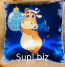 Сувенирная Новогодняя подушка синяя