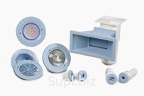 Донный слив, с боковым отверстием ?50мм или ?63мм, на клей, под пленку, цвет голубой