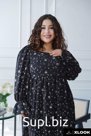Платье для принцесс plus size черное в цветочек