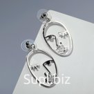 Серьги металл "Лица" хаос, цвет серебро