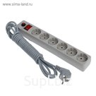Сетевой фильтр UNIVersal 967U-5005, 6 розеток, 5 м, 10 А, ПВС 3x0.75, серый