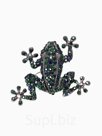 Брошь «Лягушка», цвет изумрудный в сером металле