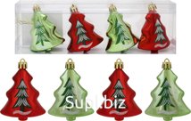 Christmas tree decorations 4 pcs. Size: 5.9 x 3.3 x 8.5 cm. Color: red. Light green.