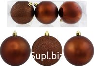 3 Christmas tree balls, 8 cm in diameter. Color: caramel/coffee.