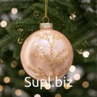 Стеклянный новогодний шар с рисунком "Елочка", золото/коралловый, D-8 см