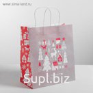 Пакет подарочный крафт «Новогодние праздники», 25 х 22 х 12 см