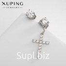 Серьги со стразами XUPING крест величие, белые в серебре