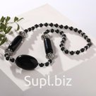 Колье "Агат" бочонки, цвет чёрный
