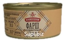 1 шт весит 0,34 кг Срок годности: 730 дней Консервы мясные фаршевые стерилизованные фарш колбасный «Домашний» 340г, ж/б Единица измерения: шт