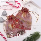 Мешочек новогодний "Колокольчики" WJ- 62, 10*12см, цвет бордовый с золотом