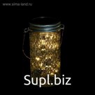 Светильник-банка "Граненая" светодиодный на солнечной батарее 20 LED, с подвесом, Т.БЕЛЫЙ