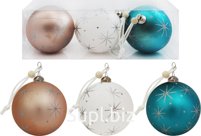 Snowfall Christmas tree balls, set of 3, 8cm in diameter