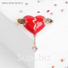 Брошь "Сердце" разбитое, цвет красный в золоте