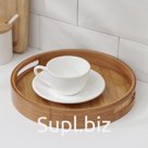 Поднос с ручками Доляна Striata, d=25 см, бамбук