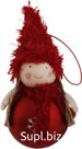 New Year's decoration, hanging: Girl in a fur cap. Color: red. Size: 6x6x12 cm.
