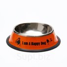 Миска железная с нескользящим основанием "I am A Happy Dog" 15 х 3,5 см, 230 мл, оранжевая