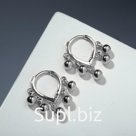 Серьги-кольца "Виноград" гроздь, цвет серебро
