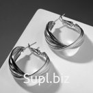 Серьги-кольца «Течение» поворот, цвет серебро, d=3