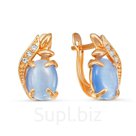 Серьги "Роскошь кошачьего глаза" позолота, цвет голубой
