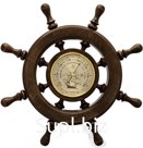 Настенный деревянный механический штурвал барометр/часы "БМ - 12" СМИЧ