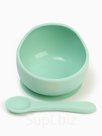 Тарелка детская на присоске и ложка, бирюзовый, Mum&amp;Baby