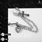 Серьга «Кафф» цепь с крестом, цвет серебро
